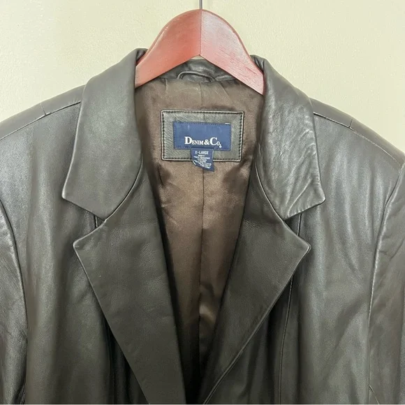 Denim and Co. qvc smooth brown leather distressed oversized blazer - Picture 2 of 10